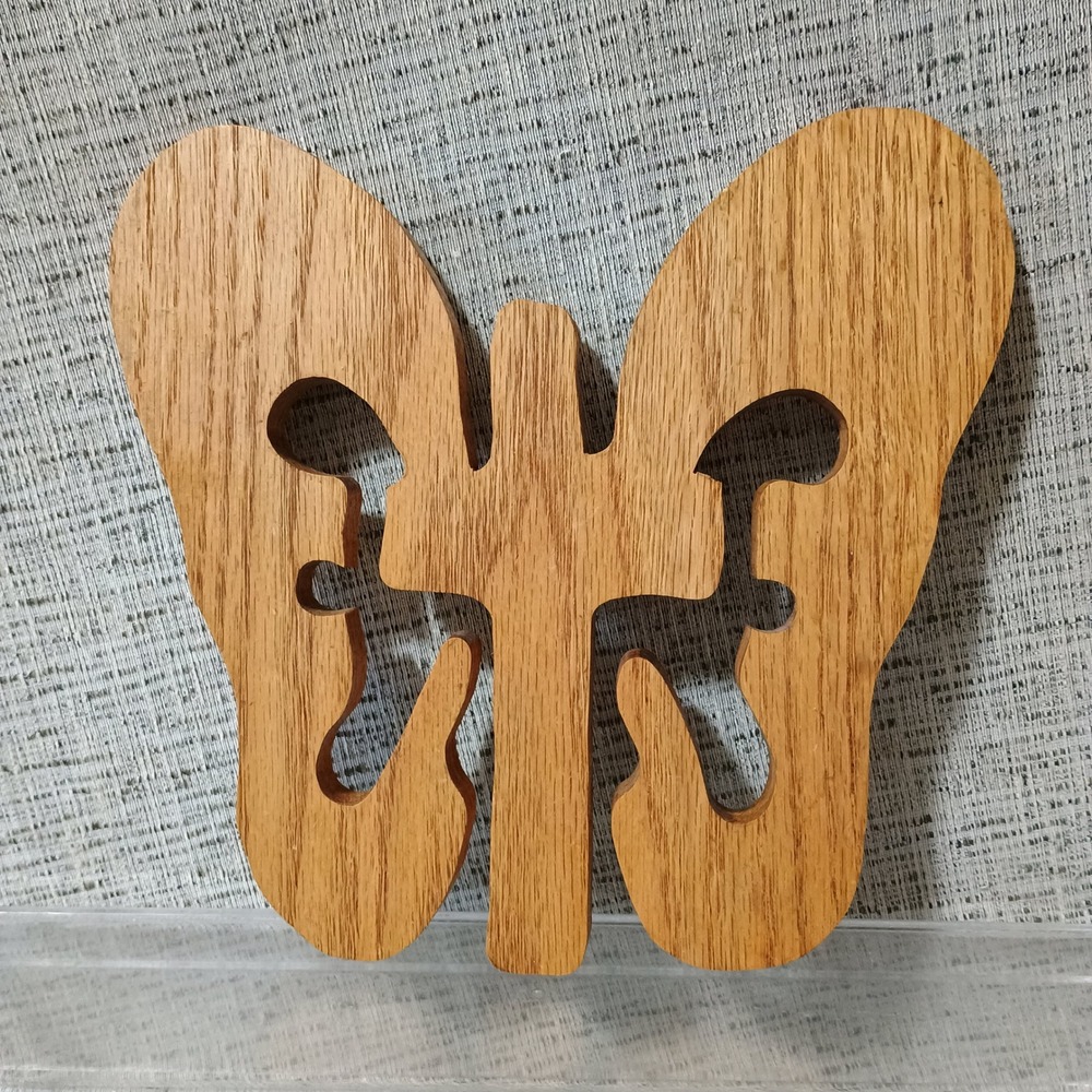 Handmade Wooden Butterfly Cross Wall Plaque Religious Decor Rustic Carved Wood